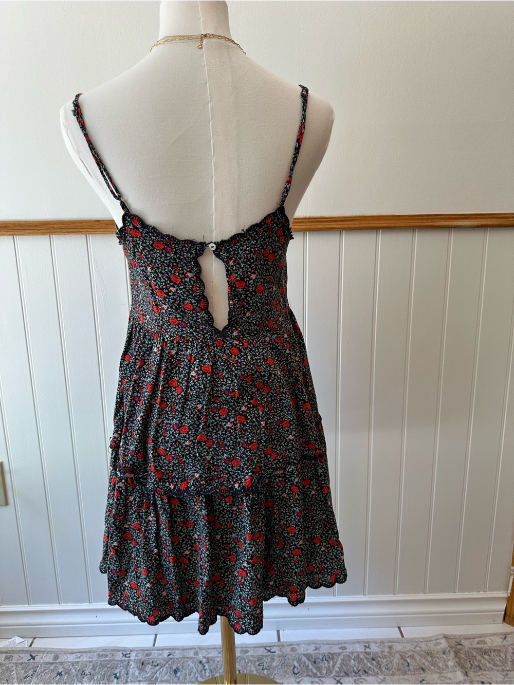 Urban Outfitters Black Floral Smocked Mini Dress with Red Accents - Picture 6 of 7